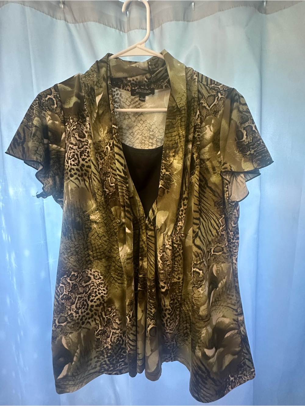 Apt. 9 Olive Snakeskin Ruffle-Sleeve V-Neck Top